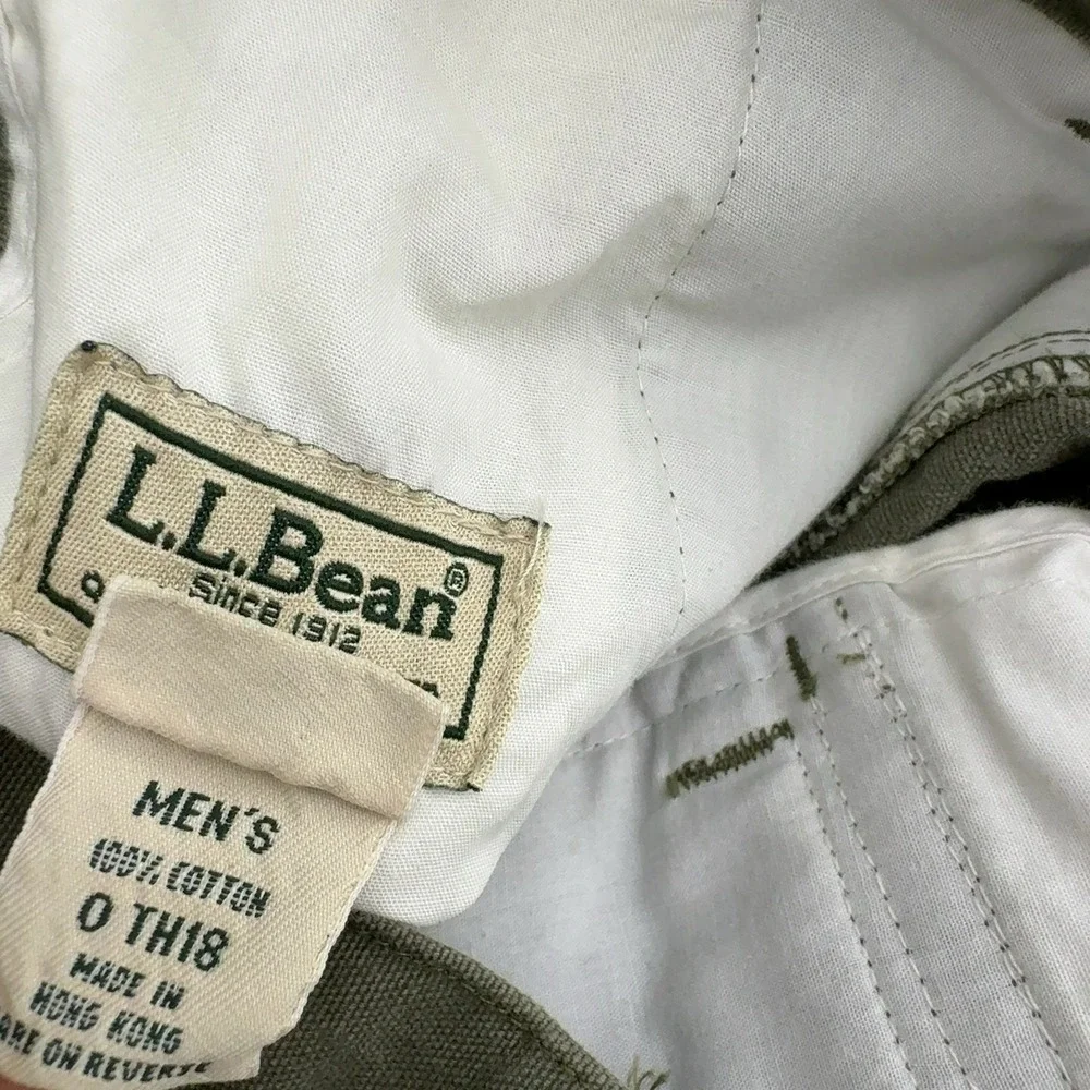 Vintage LL Bean Pants Mens 34 Green Cotton Elastic Back Chino Outdoor Gorpcore
